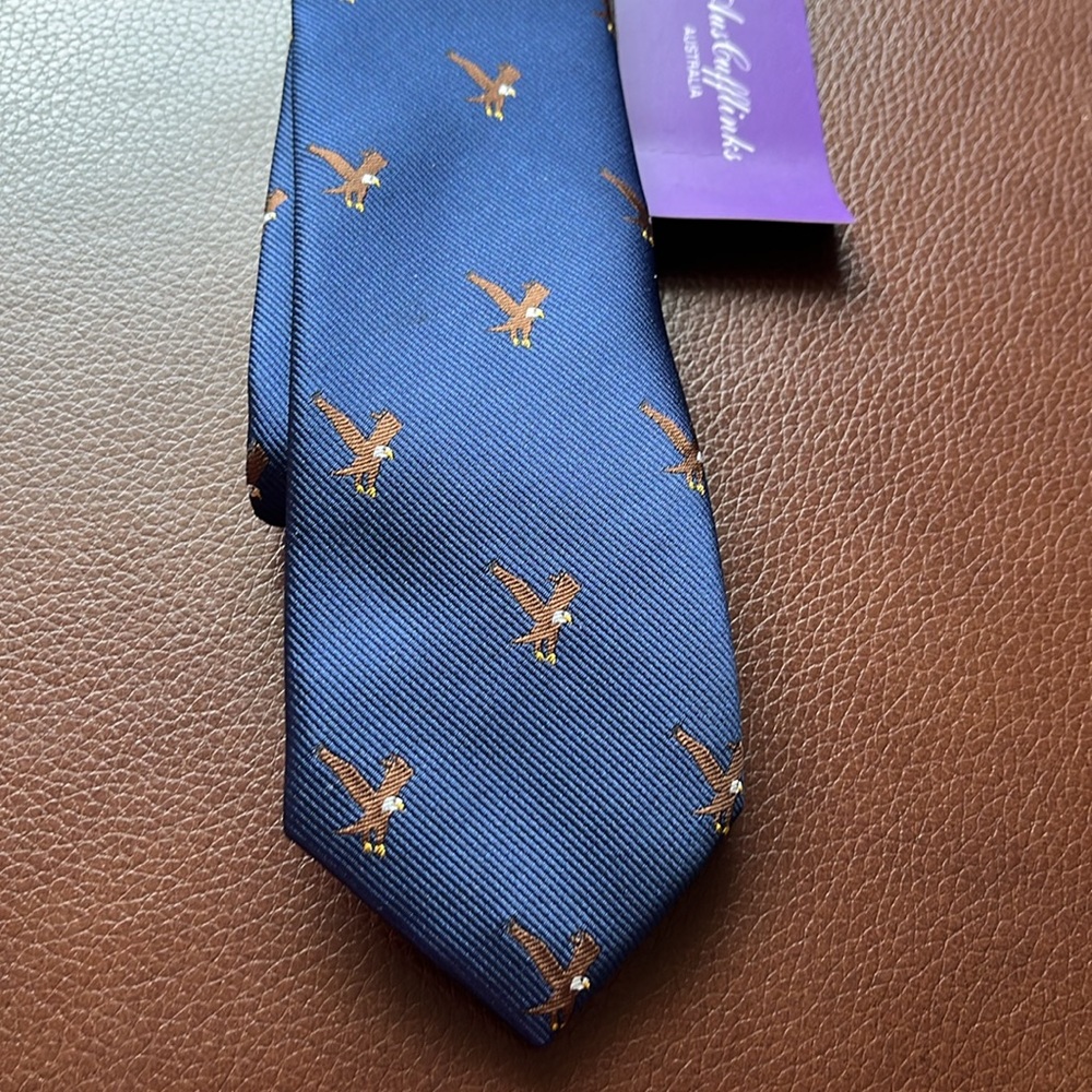 Auscuffkinks Australia Mens Skinny Eagle Woven Tie Blue Novelty NWT - Picture 9 of 10